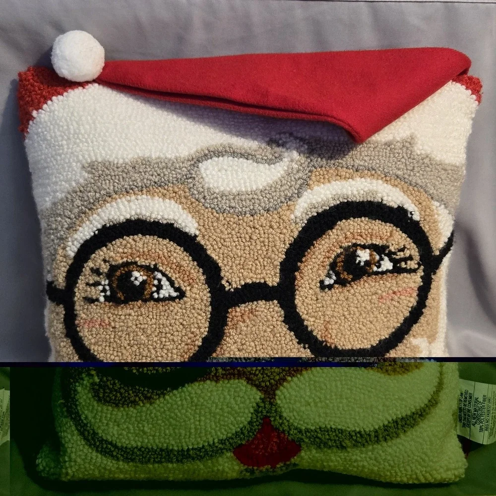 Ashland Peppermint Lane Santa Pillow 16x16 Christmas Hooked NWT